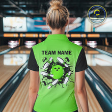 Load image into Gallery viewer, Personalized Black and Green Retro Bowling Polo, Quarter Zip Team Shirt For Women Custom Bowling Gift NQS10460