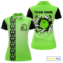 Load image into Gallery viewer, Personalized Black and Green Retro Bowling Polo, Quarter Zip Team Shirt For Women Custom Bowling Gift NQS10460