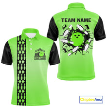 Load image into Gallery viewer, Personalized Black and Green Retro Bowling Polo, Quarter Zip Team Shirts For Men Custom Bowling Gifts NQS10460