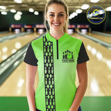 Load image into Gallery viewer, Personalized Black and Green Retro Bowling Polo, Quarter Zip Team Shirt For Women Custom Bowling Gift NQS10460