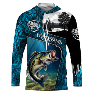 Bass fishing Blue camo UV protection Customize name long sleeves personalized gift for Adult, kid NQS853