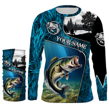 Load image into Gallery viewer, Bass fishing Blue camo UV protection Customize name long sleeves personalized gift for Adult, kid NQS853