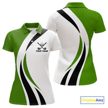 Load image into Gallery viewer, Green and White Women golf polo shirt Custom golf attire for ladies, gifts for golf lovers NQS10664