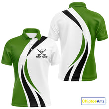 Load image into Gallery viewer, Green and White Men golf polo shirt Custom golf attire for men, gifts for golf lovers NQS10664