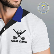 Load image into Gallery viewer, Blue and White Men golf polo shirt Custom golf attire for men, gifts for golf lovers NQS10665