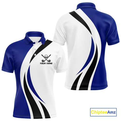 Blue and White Men golf polo shirt Custom golf attire for men, gifts for golf lovers NQS10665