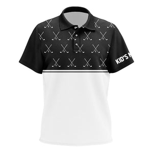 Black and White golf clubs pattern Kid golf polo shirts custom golf attire for kid NQS8726