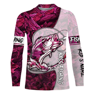 Largemouth Bass fishing pink girl Camo Custom name long sleeve UV shirt fishing shirts, leggings NQS1177