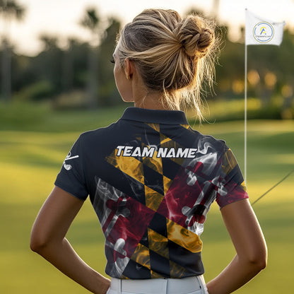 Smoke Maryland Flag Black Golf Polo shirts for Women Custom patriotic Team Ladies Golf Outfit NQS11467