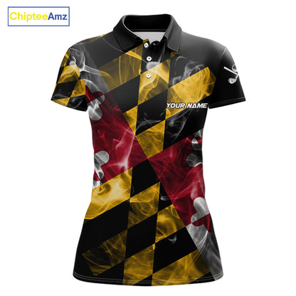 Smoke Maryland Flag Black Golf Polo shirts for Women Custom patriotic Team Ladies Golf Outfit NQS11467