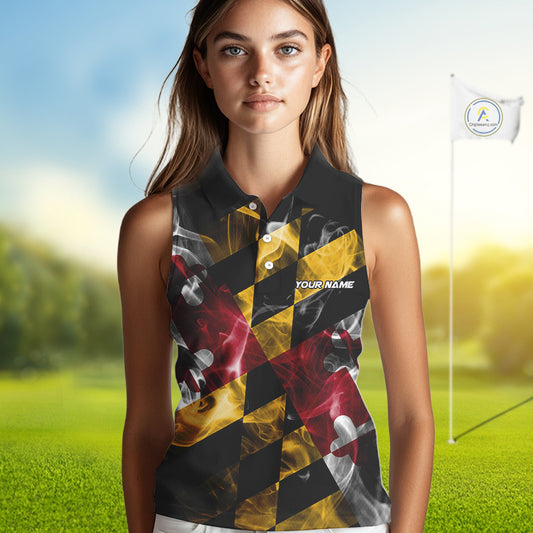 Smoke Maryland Flag Black Sleeveless Golf tops Custom patriotic Team Ladies Golf Outfit NQS11467