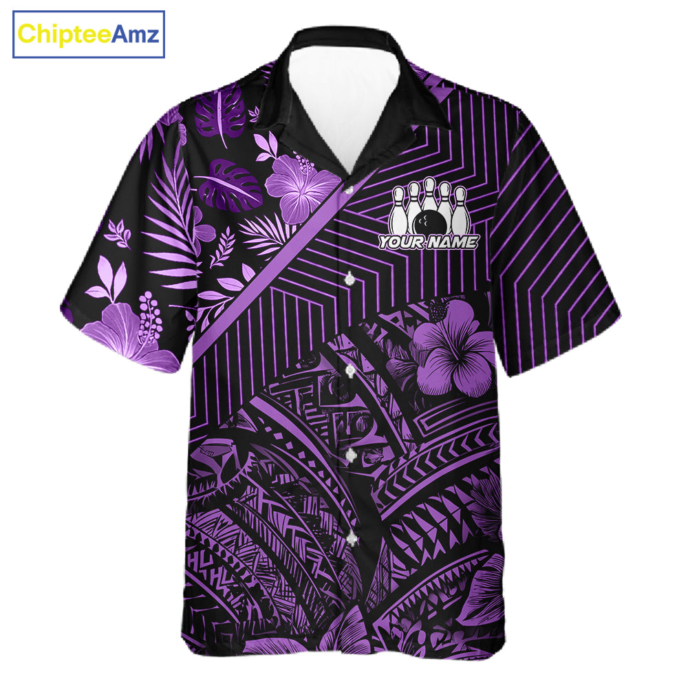 Black and Purple tribal pattern tropical Bowling Hawaiian Shirts Custom Team Bowling Jerseys NQS11470