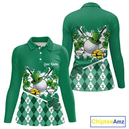 Green argyle pattern St Patrick Golf Polo Golf shirts for Women Custom gifts for the golfer NQS11476