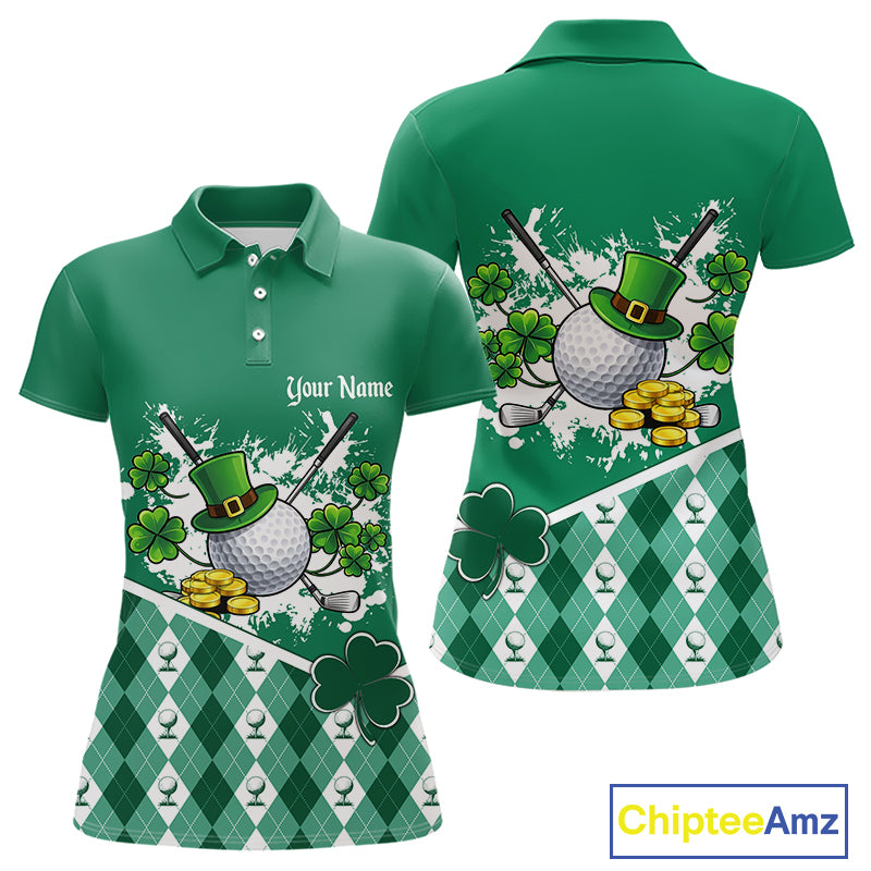 Green argyle pattern St Patrick Golf Polo Golf shirts for Women Custom gifts for the golfer NQS11476