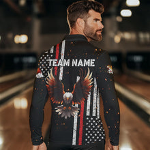 Load image into Gallery viewer, Personalized Black American Flag Flame Eagle Bowling Shirts For Men Custom patriotic bowling jerseys NQS9549