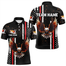 Load image into Gallery viewer, Personalized Black American Flag Flame Eagle Bowling Shirts For Men Custom patriotic bowling jerseys NQS9549