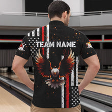 Load image into Gallery viewer, Personalized Black American Flag Flame Eagle Bowling Shirts For Men Custom patriotic bowling jerseys NQS9549