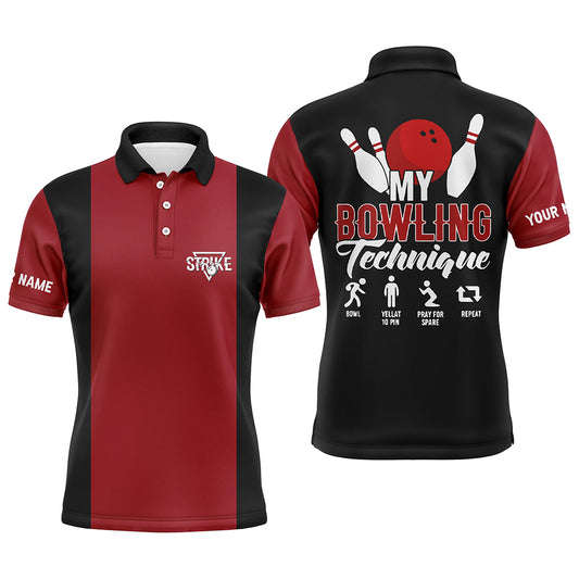 Custom Red black bowling shirt for bowling – personalized team jersey front view
