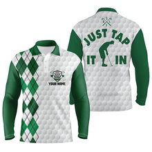 Load image into Gallery viewer, White golf shirt mens custom name Just tap it in green argyle pattern team mens polo golf shirts NQS5490