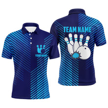 Load image into Gallery viewer, Blue stripes pattern bowling ball pins custom Men's bowling Polo, Quarter Zip shirts team jerseys NQS7843