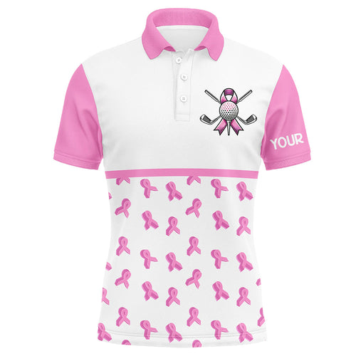 Pink ribbons pattern Mens golf polo shirts custom breast cancer awareness month shirts men golf outfit NQS8492