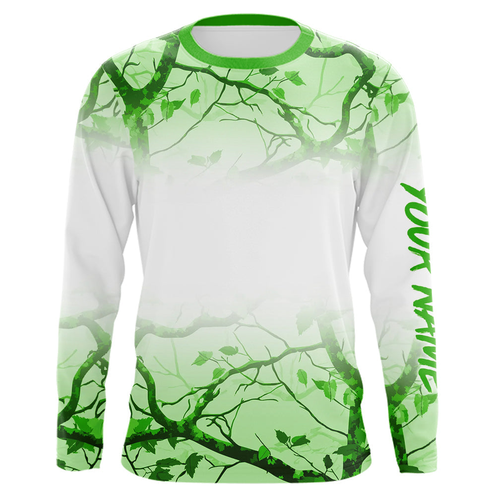 Personalized name White and Green Camo performance long sleeve team fishing tournament shirts NQS9554