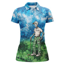 Load image into Gallery viewer, Blue and green ladies tie dye golf polo shirts custom golf skull golf team polo shirts NQS7639