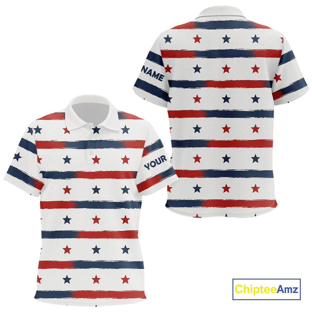 Red, White and Blue stars pattern Kid golf polo shirts Custom patriotic Kid golf attire NQS9980