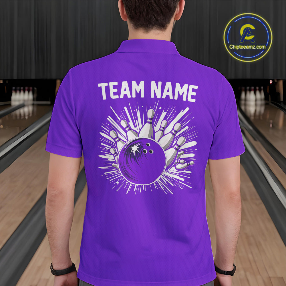 Purple and white Retro Bowling shirts For Men Custom team bowling jerseys gift for Bowlers NQS10145