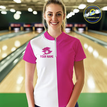 Load image into Gallery viewer, Pink and white Retro Bowling shirts For Women Custom team bowling jerseys gift for Bowlers NQS10147