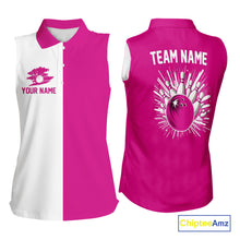 Load image into Gallery viewer, Pink and white Retro Bowling Women sleeveless Polo Shirt Custom team bowling jersey gift for Bowler NQS10147