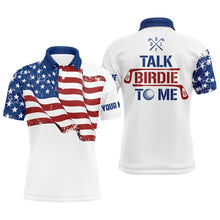 Load image into Gallery viewer, Funny Mens golf polo shirt custom American flag patriotic white golf shirts talk birdie to me NQS5963