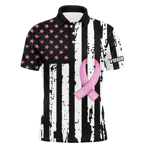 Black white Pink ribbon American Flag Men golf polo shirts custom Breast Cancer awareness golf shirts NQS8284