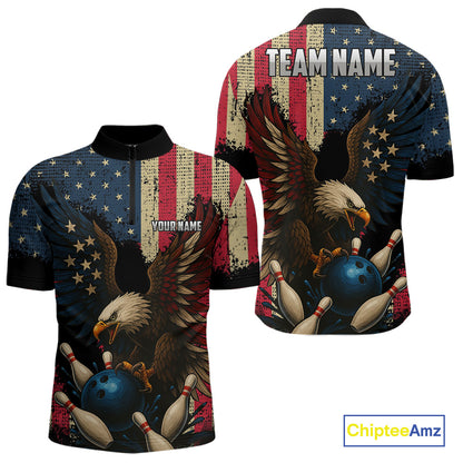 Vintage American Flag Eagle Bowling Shirt For Mens Custom Patriotic Retro Team bowling jerseys NQS10475