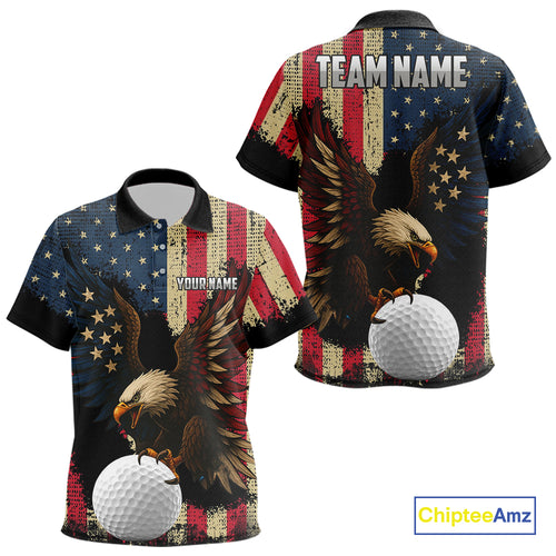 Vintage American Flag Eagle Kid Golf Polo Shirt Custom Patriotic Retro Team golf attire for Kid NQS10476