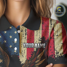 Load image into Gallery viewer, Vintage American Flag Eagle Women Golf Polo Shirt Custom Patriotic Retro Team golf attire for ladies NQS10476