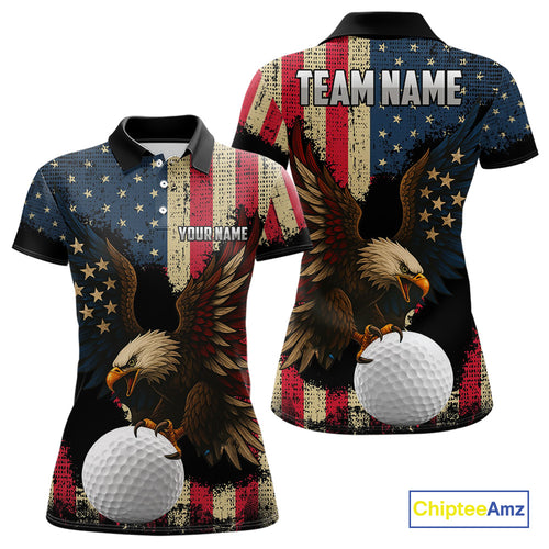Vintage American Flag Eagle Women Golf Polo Shirt Custom Patriotic Retro Team golf attire for ladies NQS10476