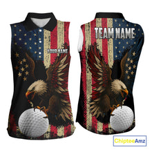 Load image into Gallery viewer, Vintage American Flag Eagle Sleeveless Golf Polo Shirt Custom Patriotic Retro Team ladies golf attire NQS10476