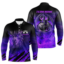 Load image into Gallery viewer, Black And Purple Custom Dragon Flame Bowling Shirts For Men, Dragon Fire Bowling Team Shirts NQS8499