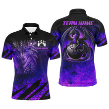 Load image into Gallery viewer, Black And Purple Custom Dragon Flame Bowling Shirts For Men, Dragon Fire Bowling Team Shirts NQS8499