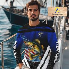 Load image into Gallery viewer, Walleye fishing American Flag Custom patriotic long sleeve team Walleye fishing shirts | Blue NQS10686