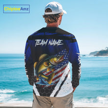 Load image into Gallery viewer, Walleye fishing American Flag Custom patriotic long sleeve team Walleye fishing shirts | Blue NQS10686
