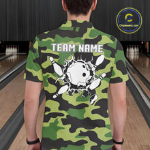 Load image into Gallery viewer, Bowling Polo, Quarter Zip shirts For Men Custom bowling ball and pins Green camo Bowling Team Jersey NQS10890