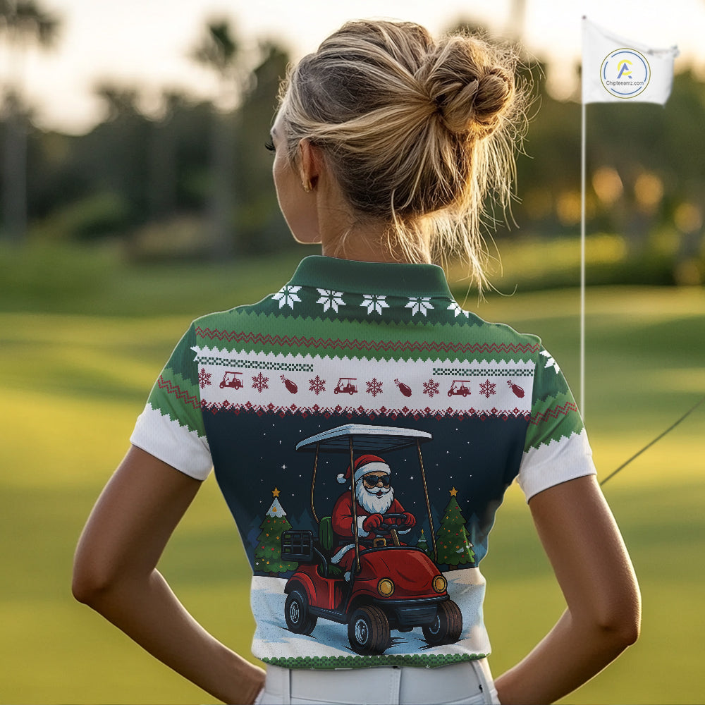 Funny Santa golf ugly Christmas pattern Golf polo shirts for women custom gifts for the golfer NQS11078