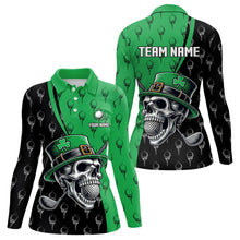Load image into Gallery viewer, Personalized Black and Green Camo Skull Women golf polo shirts Custom St Patrick Day ladies golf wear NQS9566