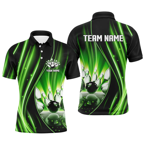 Green and black light Men Polo, 1/4 Quarter Zip Shirts Custom bowling team jerseys, gift for bowlers NQS7859