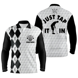 White golf shirt mens custom name Just tap it in black argyle pattern team mens polo golf shirts NQS6158