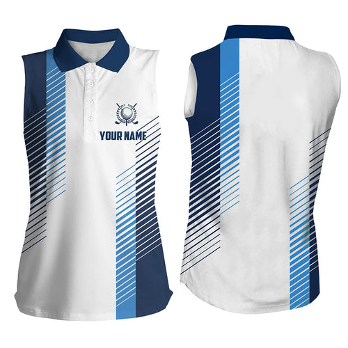 White and blue Women sleeveless polo shirt custom golf ball shirts ladies golf top NQS6162