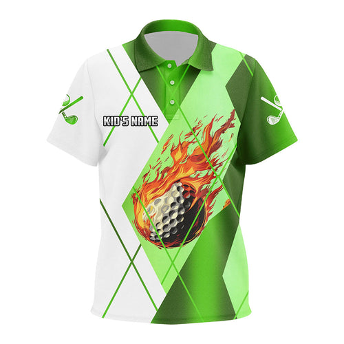 Green and White argyle pattern flame golf ball Kid golf polo shirts custom kid golf outfits NQS8301