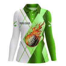 Load image into Gallery viewer, Green and White argyle pattern flame golf ball Women golf polo shirts custom ladies golf outfits NQS8301